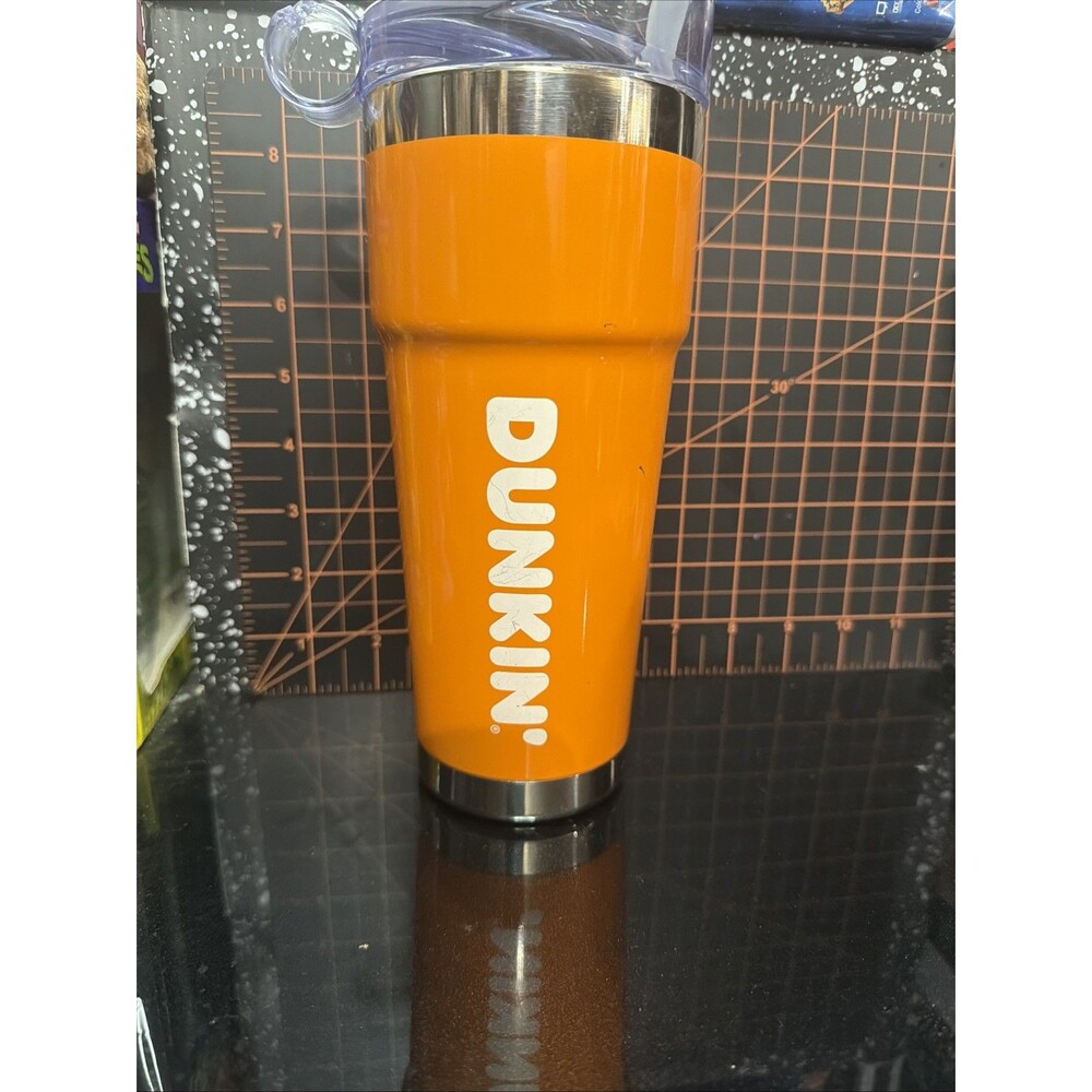 Dunkin’ 24 oz Orange Travel Tumbler with Handle Lid & Straw Reusable Cup